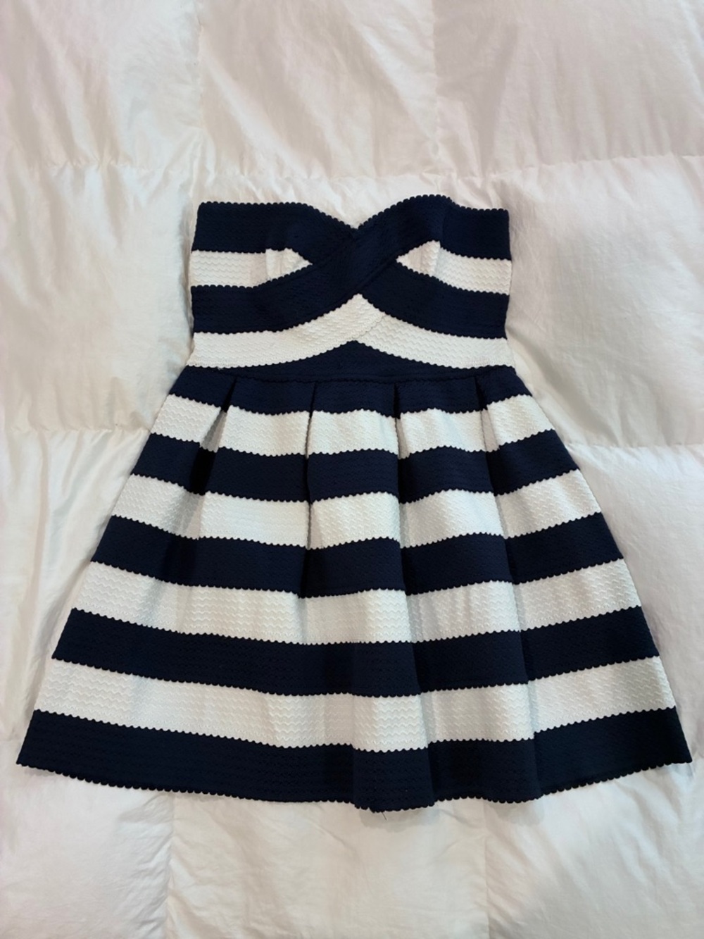 Sans Souci Navy and White Strapless Pleated Girls Dress
